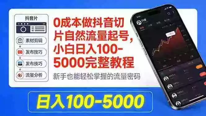 0成本做抖音切片自然流量起号，小白日入100-5000完整教程