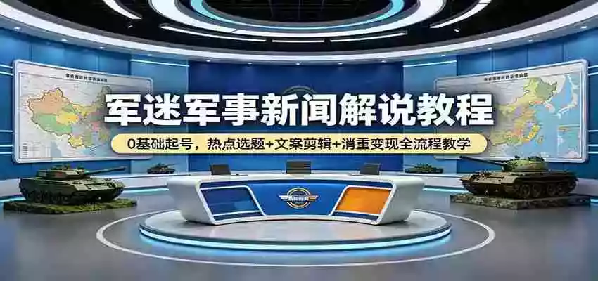 军迷军事新闻解说教程:0基础起号,热点选题+文案剪辑+消重变现全流程教学