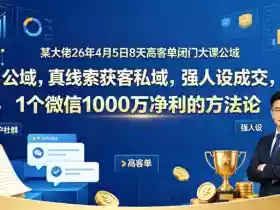 某大佬26年4月5日8天高客单闭门大课公域,真线索获客私域,强人设成交,1个微信1000W净利的方法论