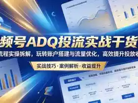 视频号ADQ投流实战干货课,全流程实操拆解,玩转账户搭建与流量优化,高效提升投放收益