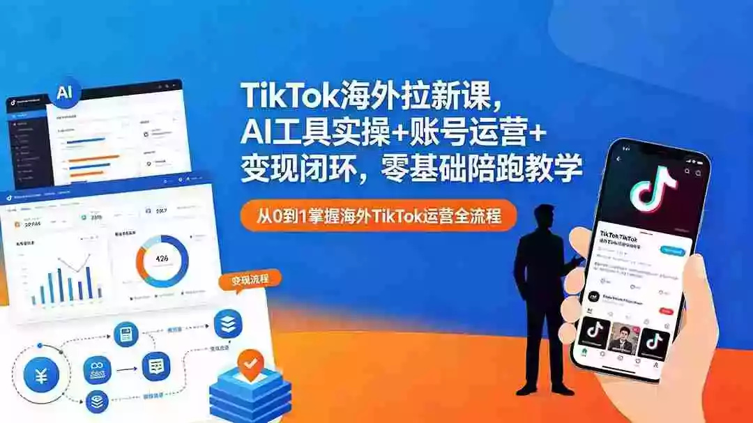 TikTok海外拉新课,AI工具实操+账号运营+变现闭环,零基础陪跑教学