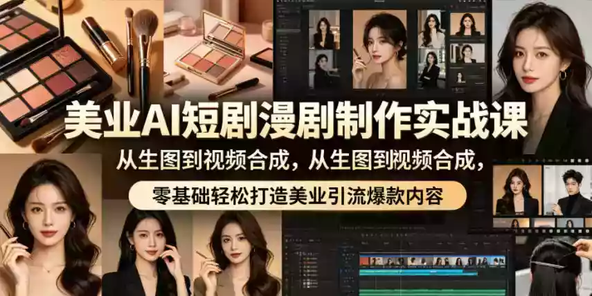 美业AI短剧漫剧制作实战课,从生图到视频合成,零基础轻松打造美业引流爆款内容
