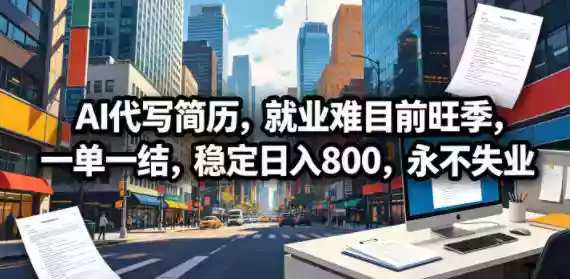 AI代写简历,就业难目前旺季,一单一结,稳定日入800,永不失业
