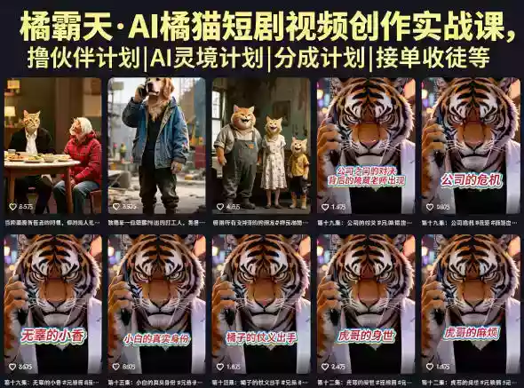 橘霸天AI橘猫短剧视频创作实战课,撸伙伴计划|AI灵境计划|分成计划|接单收徒等