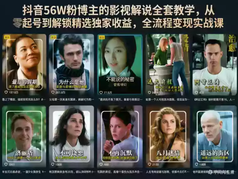 抖音56W粉博主的影视解说全套教学,从零起号到解锁精选独家收益,全流程变现实战课