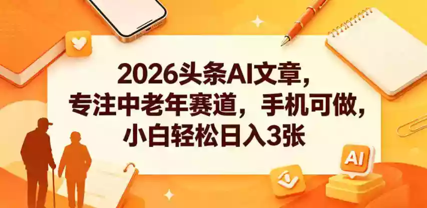 2026头条AI文章,专注中老年赛道,手机可做,小白轻松日入3张