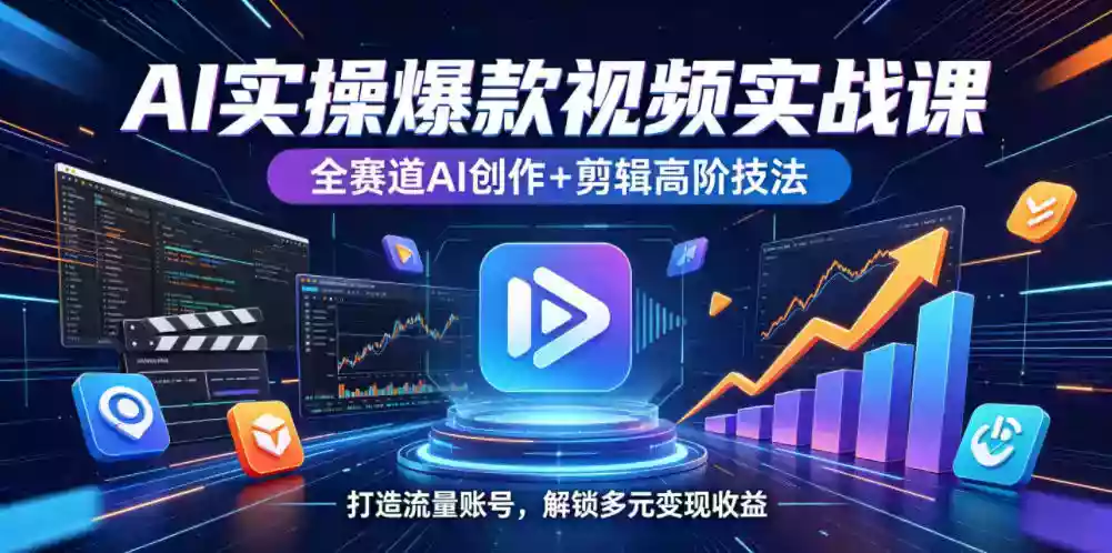 AI实操爆款视频实战课,全赛道AI创作+剪辑高阶技法,打造流量账号,解锁多元变现收益