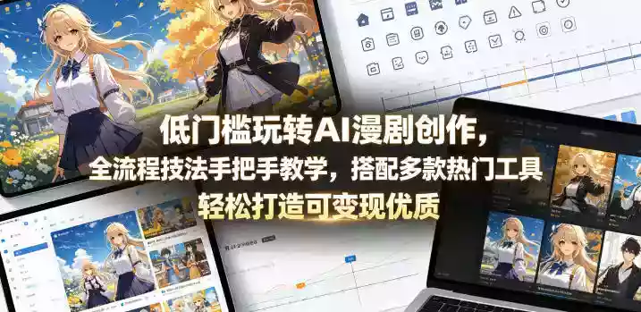 低门槛玩转AI漫剧创作,全流程技法手把手教学,搭配多款热门工具,轻松打造可变现优质作品