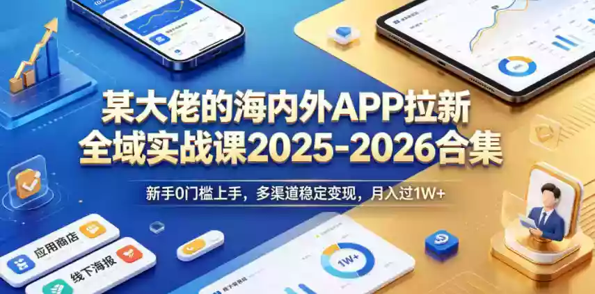 某大佬的海内外APP拉新全域实战课2025-2026合集,新手0门槛上手,多渠道稳定变现,月入过1W+