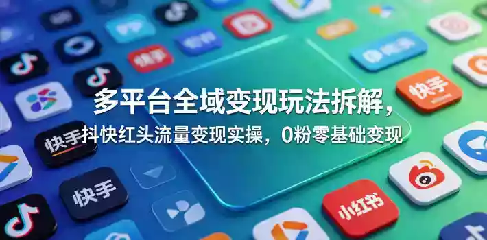 多平台全域变现玩法拆解,抖快红头流量变现实操,0粉零基础变现