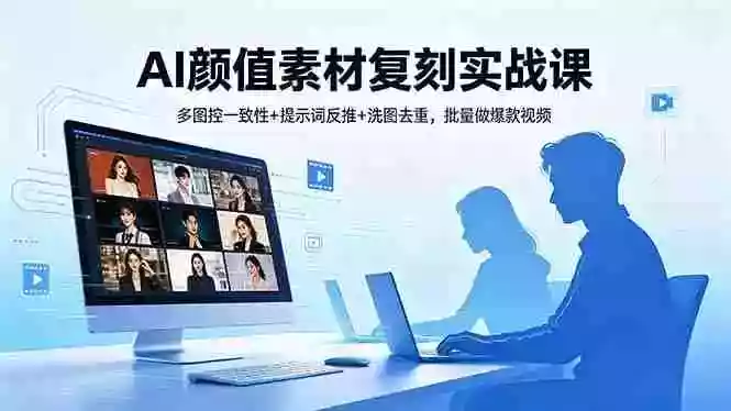 AI颜值素材复刻实战课,多图控一致性+提示词反推+洗图去重,批量做爆款视频