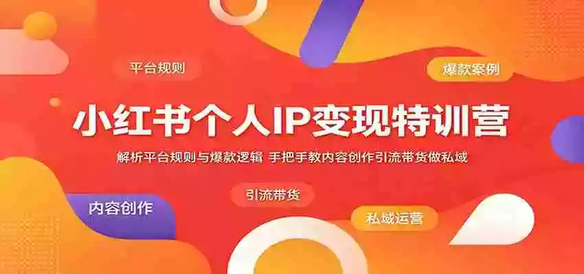 小红书个人IP变现特训营:解析平台规则与爆款逻辑,手把手教内容创作引流带货做私域