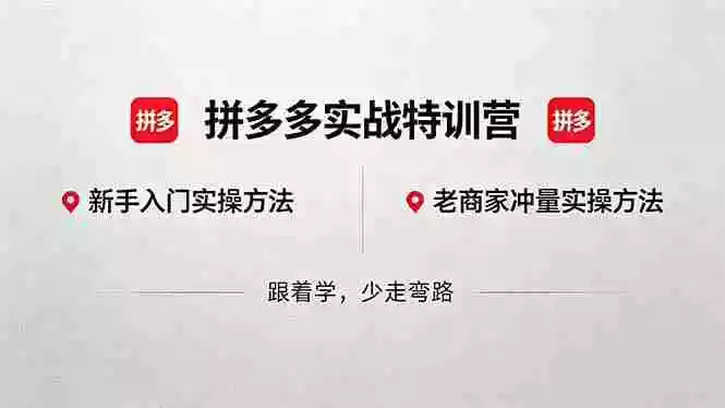 拼多多实战特训营(更新5月15):不管是新手入门或老商家冲量,都有实操方法,跟着学,少走弯路