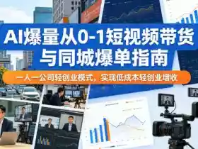AI爆量从0-1短视频带货与同城爆单指南,一人一公司轻创业模式,实现低成本轻创业增收