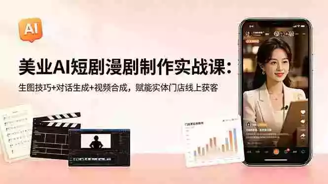美业AI短剧漫剧制作实战课:生图技巧+对话生成+视频合成,赋能实体门店线上获客
