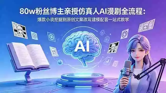 80w粉丝博主亲授仿真人AI漫剧全流程:爆款小说挖掘到原创文案改写建模配音一站式教学
