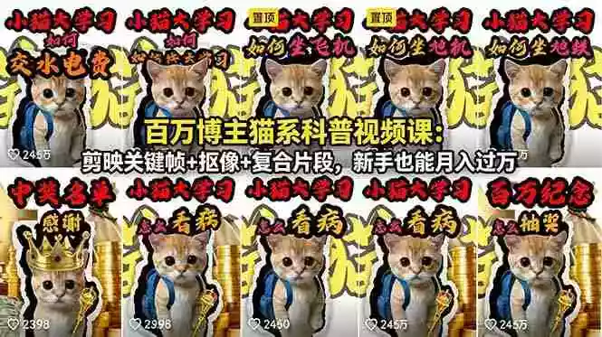 百万博主猫系科普视频课:剪映关键帧+抠像+复合片段,新手也能月入过万