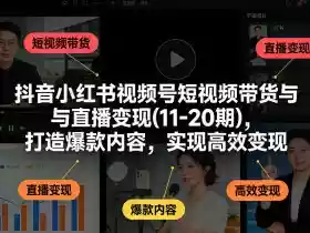 抖音小红书视频号短视频带货与直播变现(10-21期)，打造爆款内容，实现高效变现（更新05月）