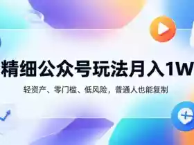 精细公众号玩法月入1W,轻资产、零门槛、低风险,普通人也能复制【揭秘】