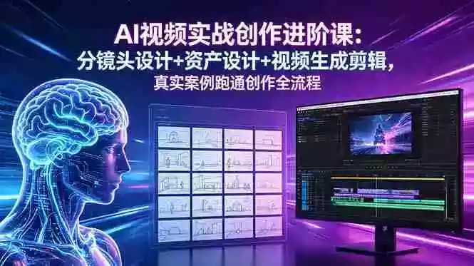 AI视频实战创作进阶课:分镜头设计+资产设计+视频生成剪辑,真实案例跑通创作全流程