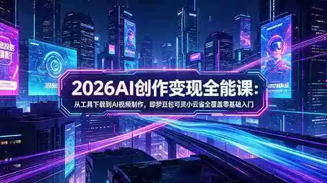 2026AI创作变现全能课-更新5月:从工具下载到AI视频制作,即梦豆包可灵小云雀全覆盖零基础入门