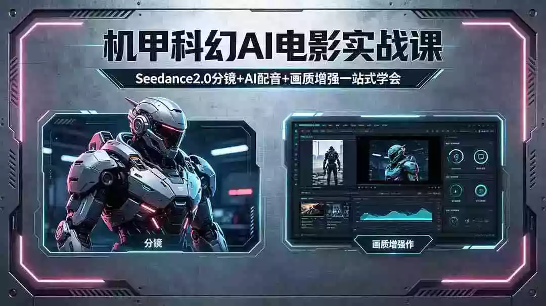机甲科幻 AI 电影实战课,Seedance2.0 分镜 + AI 配音 + 画质增强一站式学会