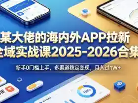 某大佬的海内外APP拉新全域实战课2025-2026合集,新手0门槛上手,多渠道稳定变现,月入过1W+