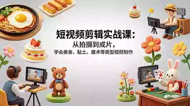 短视频剪辑实战课:从拍摄到成片,学会美食、粘土、魔术等类型视频制作