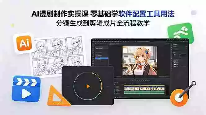 AI漫剧制作实操课 零基础学软件配置工具用法 分镜生成到剪辑成片全流程教学