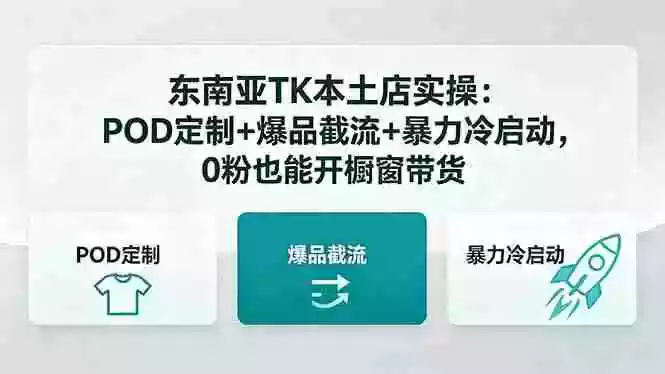 东南亚TK本土店实操-5月更新：POD定制+爆品截流+暴力冷启动，0粉也能开橱窗带货
