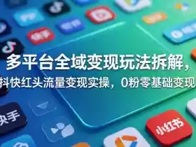 多平台全域变现玩法拆解,抖快红头流量变现实操,0粉零基础变现