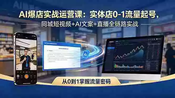 AI爆店实战运营课:实体店0-1流量起号,同城短视频+AI文案+直播全链路实战