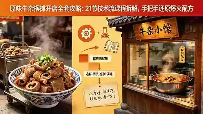 原味牛杂摆摊开店全套攻略:21节技术流课程拆解,手把手还原爆火配方