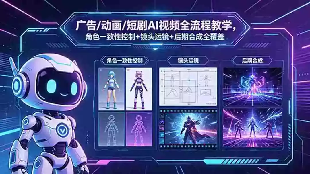 广告/动画/短剧AI视频全流程教学，角色一致性控制+镜头运镜+后期合成全覆盖