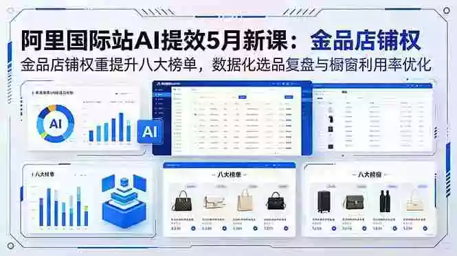阿里国际站AI提效5月新课:金品店铺权重提升八大榜单,数据化选品复盘与橱窗利用率优化