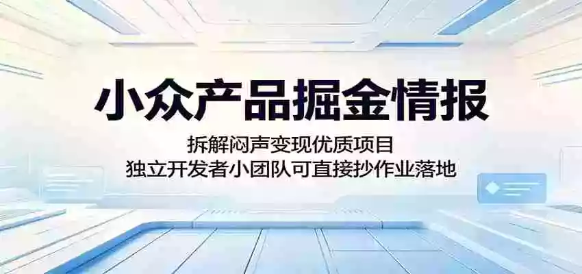 小众产品掘金情报:拆解闷声变现优质项目,独立开发者小团队可直接抄作业落地