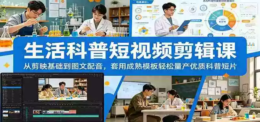 生活科普短视频剪辑课:从剪映基础到图文配音,套用成熟模板轻松量产优质科普短片