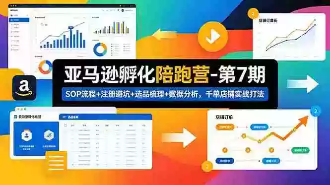 亚马逊孵化陪跑营-第7期:SOP流程+注册避坑+选品梳理+数据分析,千单店铺实战打法
