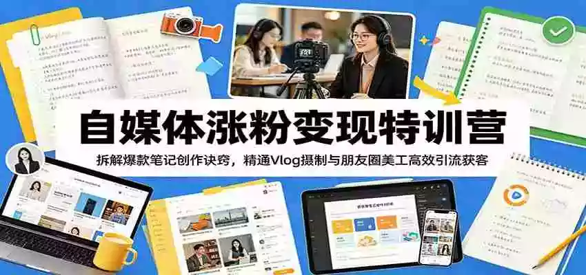 自媒体涨粉变现特训营:拆解爆款笔记创作诀窍,精通Vlog摄制与朋友圈美工高效引流获客
