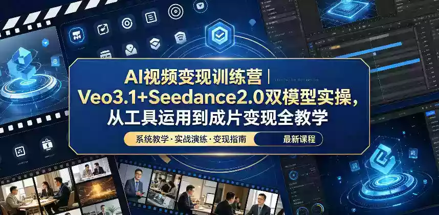 AI视频变现训练营|Veo3.1+Seedance2.0双模型实操,从工具运用到成片变现全教学