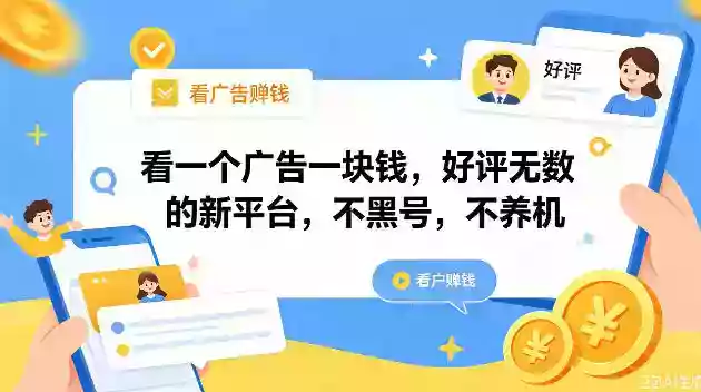 看一个广告一块钱,好评无数的新平台,不黑号,不养机,一撸几十块钱还是不错的【揭秘】