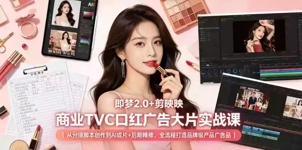 即梦2.0+剪映商业TVC口红广告大片实战课｜从分镜脚本创作到AI成片+后期精修，全流程打造品牌级产品广告
