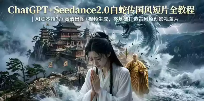 ChatGPT+Seedance2.0白蛇传国风短片全教程｜AI脚本撰写+高清出图+视频生成，零基础打造古风原创影视短片