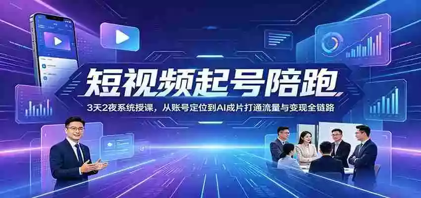 短视频起号陪跑:3天2夜系统授课,从账号定位到AI成片打通流量与变现全链路