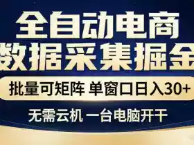 全自动电商数据采集掘金,批量可矩阵单窗口日入30+,无需云机一台电脑开干【揭秘】