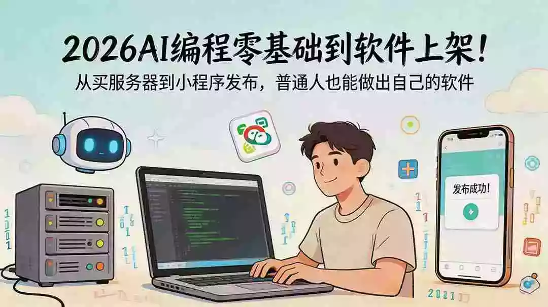 2026AI编程零基础到软件上架！从买服务器到小程序发布，普通人也能做出自己的软件
