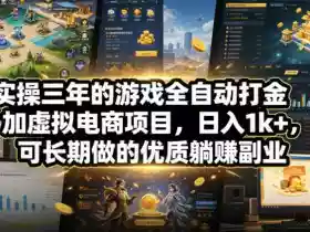 实操三年的游戏全自动打金加虚拟电商项目，日入1k+，可长期做的优质躺賺副业【揭秘】