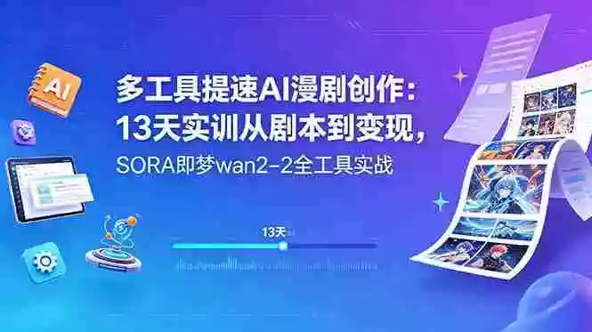 多工具提速AI漫剧创作：13天实训从剧本到变现，SORA即梦wan2-2全工具实战