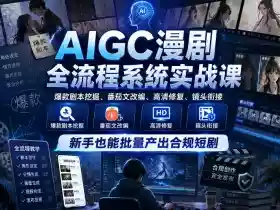 AIGC漫剧全流程系统实战课,爆款剧本挖掘、番茄文改编、高清修复、镜头衔接,新手也能批量产出合规短剧
