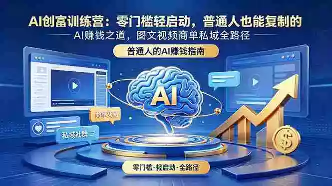 AI创富训练营：零门槛轻启动，普通人也能复制的AI赚钱之道，图文视频商单私域全路径